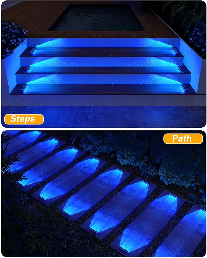 Blue Solar Lights for Outside, 6 Pack Solar Deck Lights Outdoor Waterproof LED - Image 4