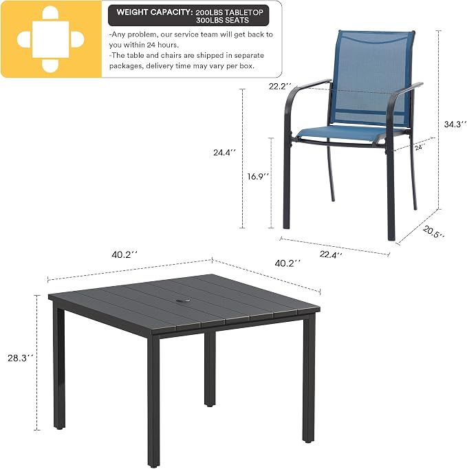 VICLLAX Patio Dining Set for 4, Alll Weather Metal Outdoor Furniture Set - Image 2