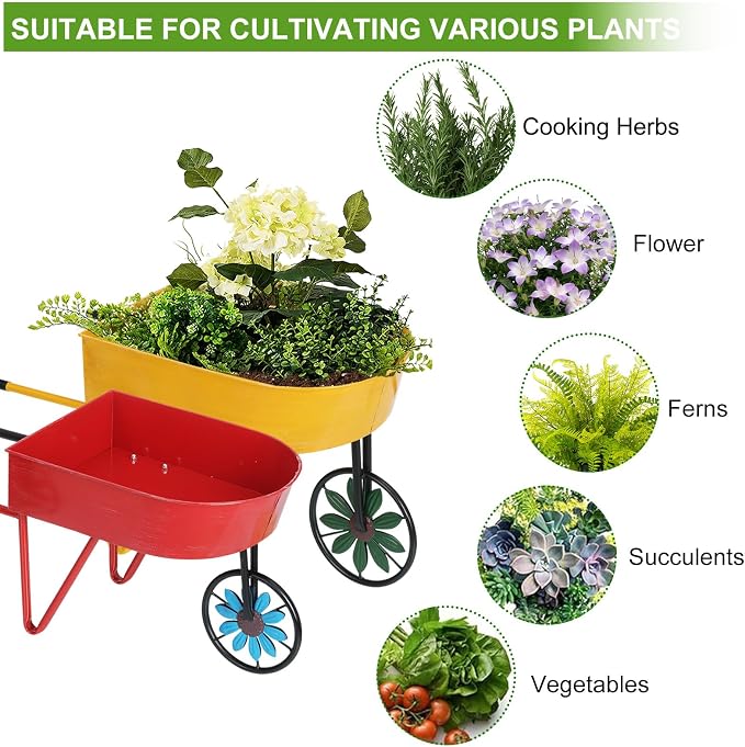 BAYN Metal Wheelbarrow Flower Cart Planter, 2 Packs Plant Stands - Image 5