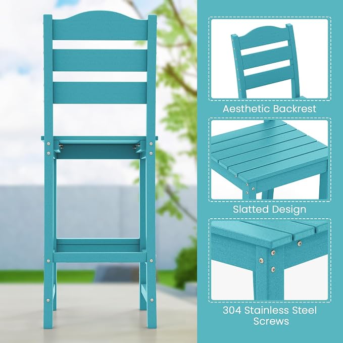 Giantex Outdoor HDPE Bar Stool, Patio Tall Bar Chair - Image 4