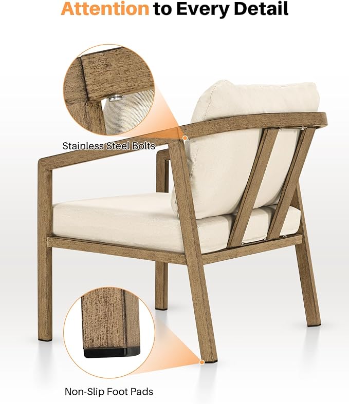 Teak Patio Sofa Chairs Set of 2, Never-Rust Aluminum Outdoor Armchair - Image 9