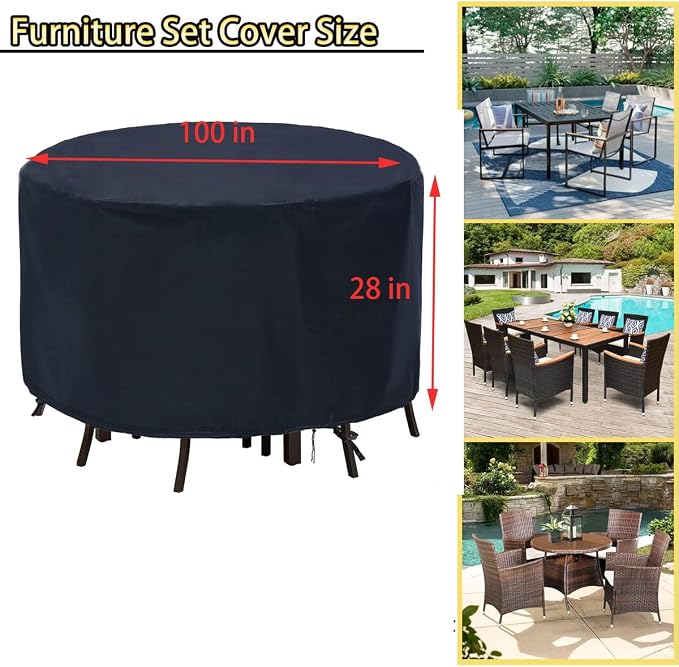 POMER Patio Furniture Covers, 100inch Round Bar Height Table Chair Set Cover - Image 2