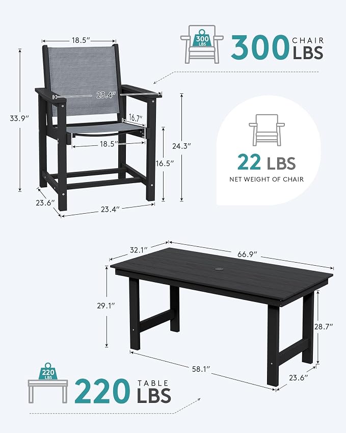 SERWALL 5 Piece Patio Dining Sets, Outdoor HDPE Dining Furniture Set - Image 2