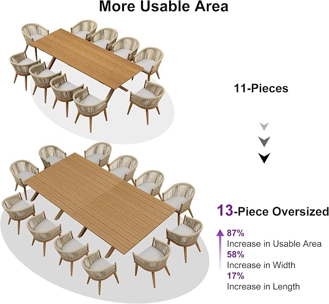 PURPLE LEAF 13 Pieces Oversized Outdoor Dining Set - Image 4