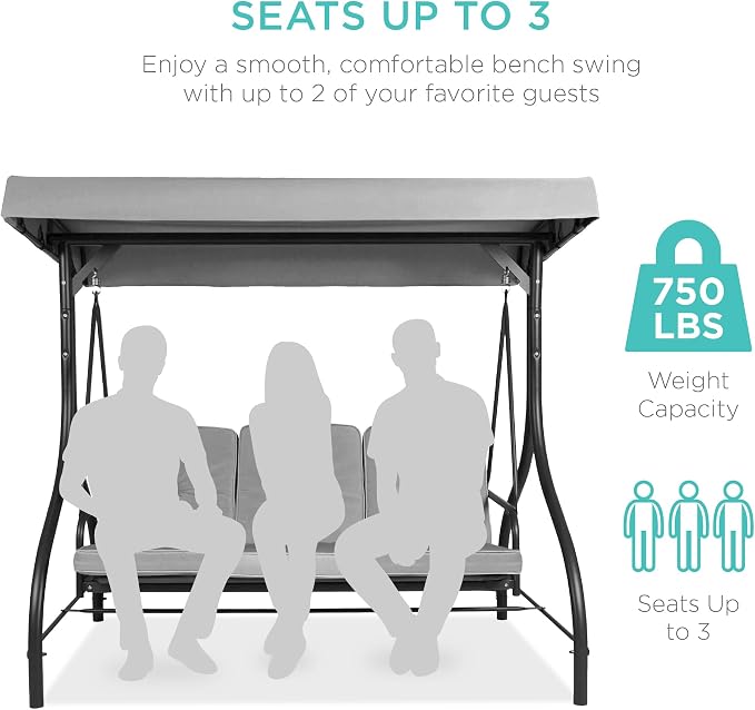 Best Choice Products 3-Seat Outdoor Large Converting Canopy Swing Glider - Image 4