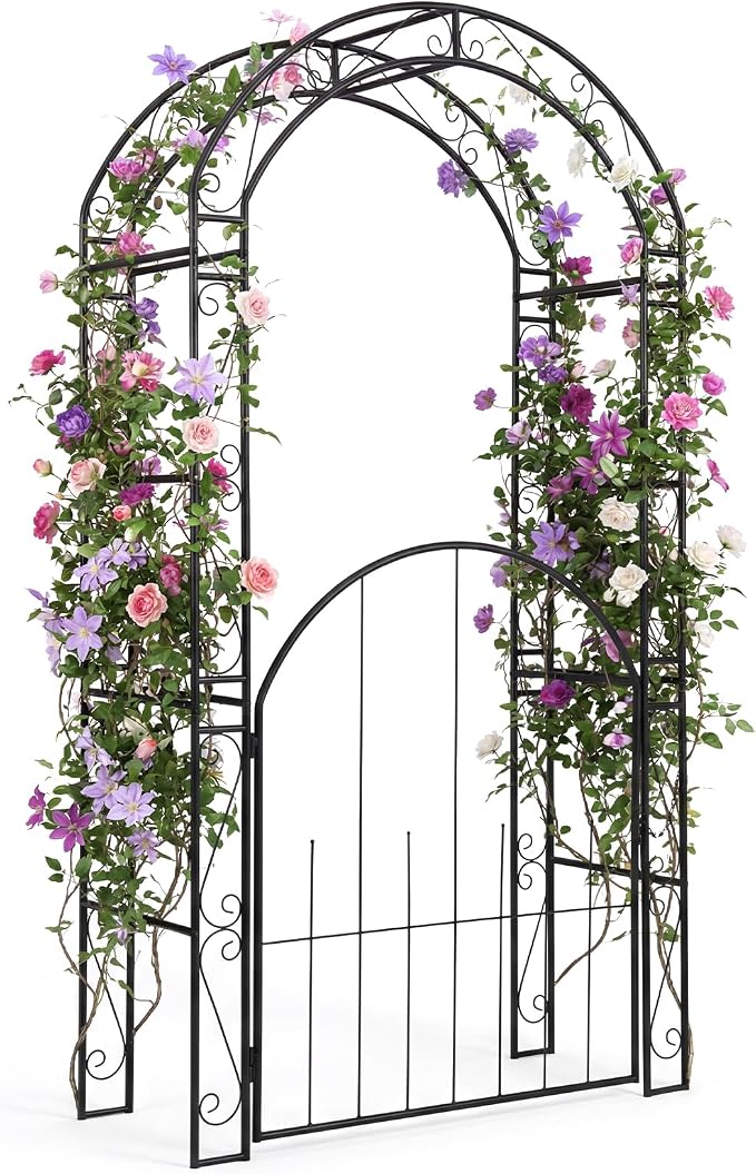 Giantex 84'' Garden Arbor with Gate, Heavy-Duty Metal Arch Trellis by Giantex