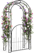 Giantex 84'' Garden Arbor with Gate, Heavy-Duty Metal Arch Trellis by Giantex