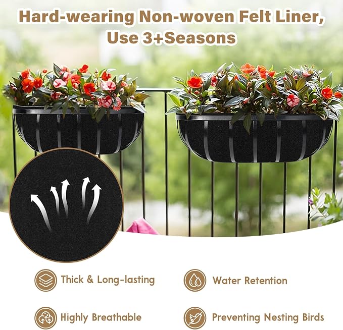 Riare 4 Pack 30 Inch Black Felt Window Box Liners- Fabric Trough Planter Basket - Image 3