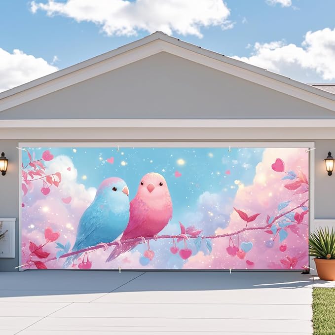 Birds Garage Door Banner 6x13FT, Cute Love Birds Garage Door Cover, Romantic - Image 7