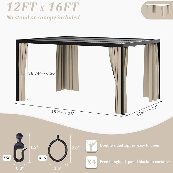Gazebo Universal Replacement Privacy Curtain, 4-Panels Sidewall Curtains - Image 2