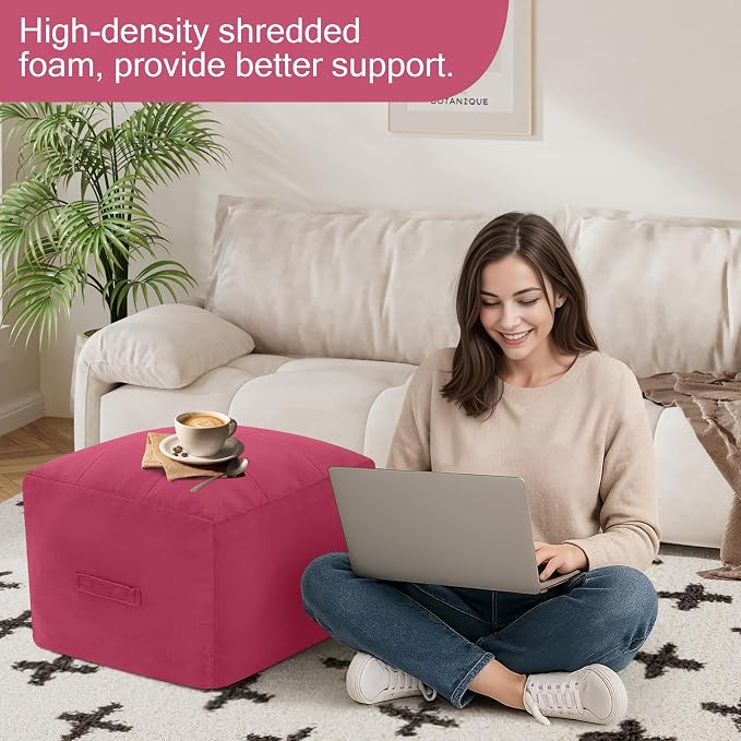 MeMoreCool Square Stuffed Pouf Ottoman Foot Rest, Floor Pouf Foot Stool - Image 4