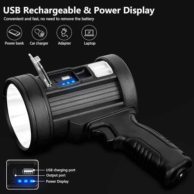 MIXILIN Rechargeable Spotlight, 000 Lumens Handheld Hunting Flashlight Led Spot - Image 5