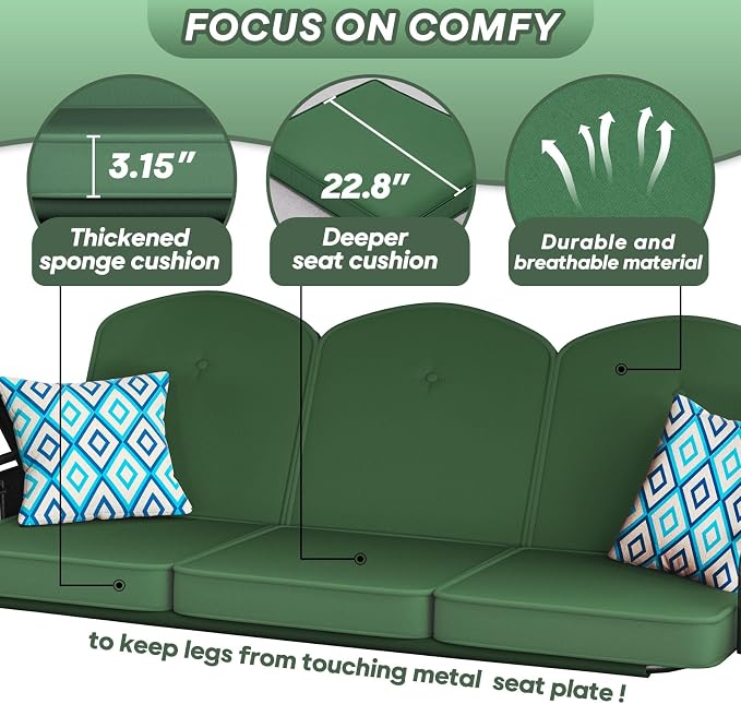 3 Seat Outdoor Porch Patio Swing - Image 5