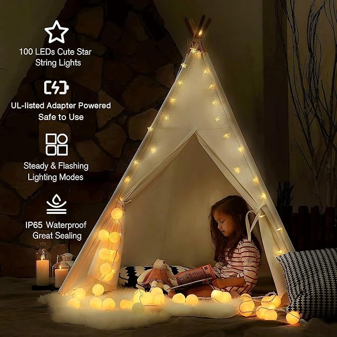 Star String Lights Plug in - 33 ft 100 LED Star Fairy String Lights - Image 3