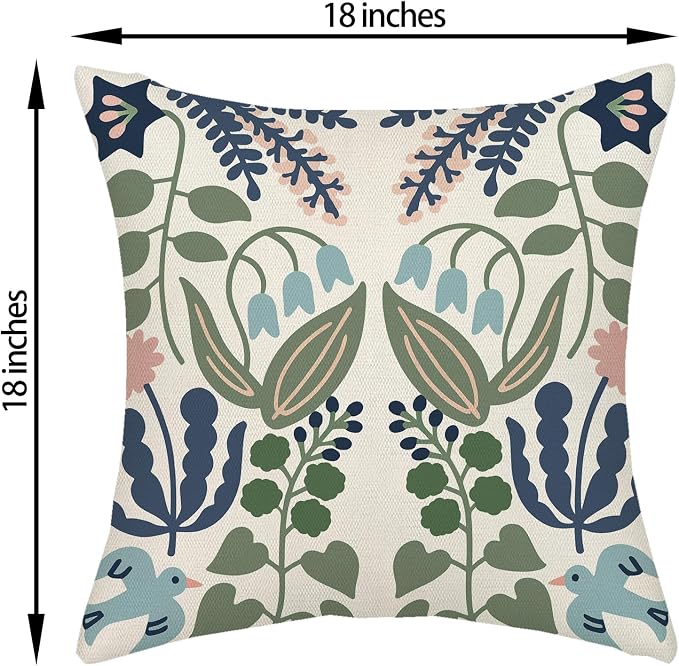Navy Blue Boho Pillow Covers 18x18 Inch 2 Pcs Sage Green Floral Decor Throw - Image 6
