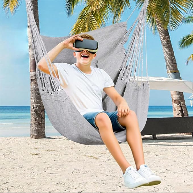 Goutime Hammock Chair, Boho Hanging Rope Ceiling Swing, Macrame Hanging - Image 5