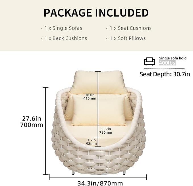TWT 4 Pieces Patio Sofas, All-Weather Olefin Rope Balcony Furniture - Image 3