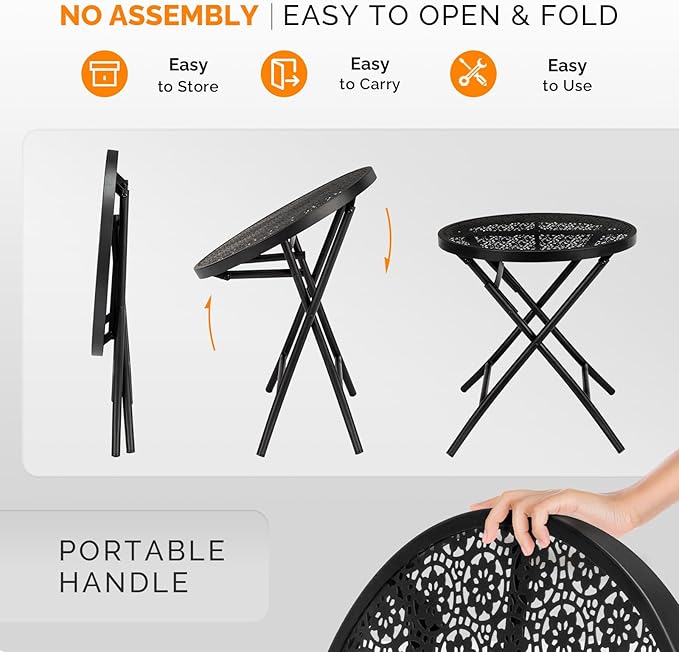 Patio Folding Side Table, Round Outdoor End Table, 18 inch Folding Patio Side - Image 6