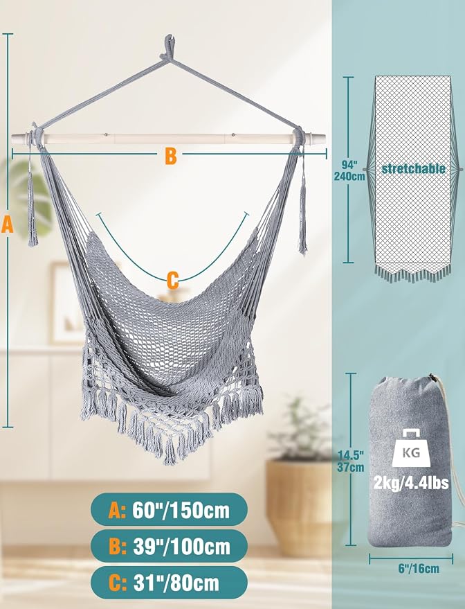Chihee Hammock Chair Super Large Soft-Spun Cotton Rope Weaving Hanging Chair - Image 4