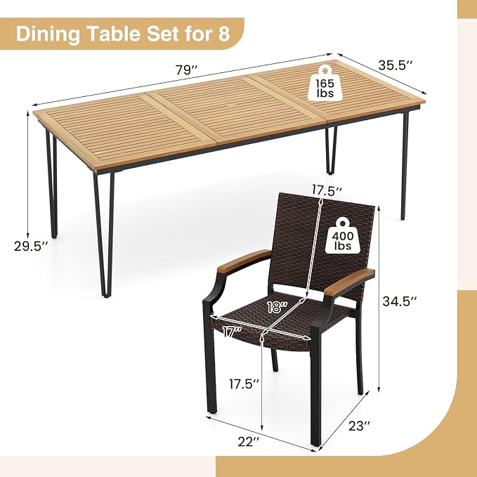 Tangkula 9 Piece Patio Dining Set, 79” Rectangular Outdoor Dining Table - Image 9