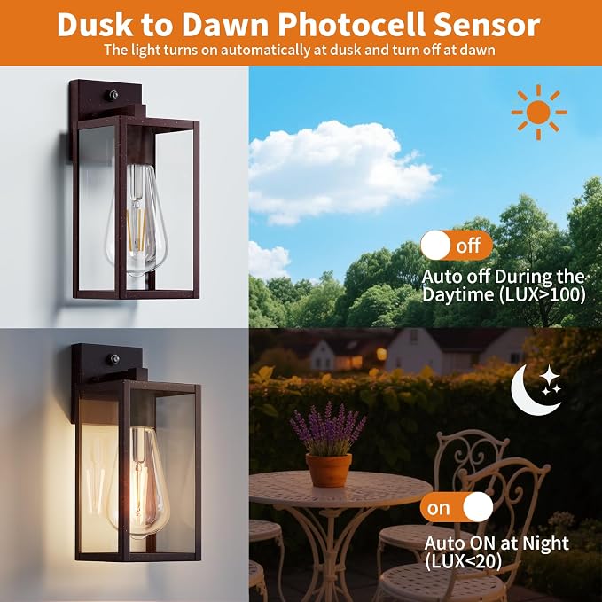 13'' Oil Rubbed Bronze Dusk to Dawn Outdoor Light Fixtures Wall Mount, Large - Image 2