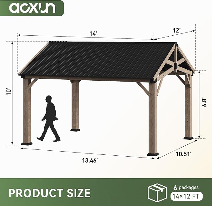 Aoxun 12' x 14' Outdoor Wood Gazebo, Hardtop Gazebo Permanent Wooden Pavilion - Image 2