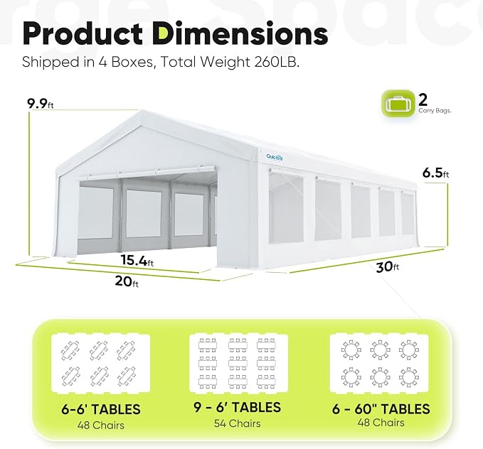 Quictent 20x30ft Party Tent Heavy Duty Outdoor Canopy Tent Carport Wedding - Image 3
