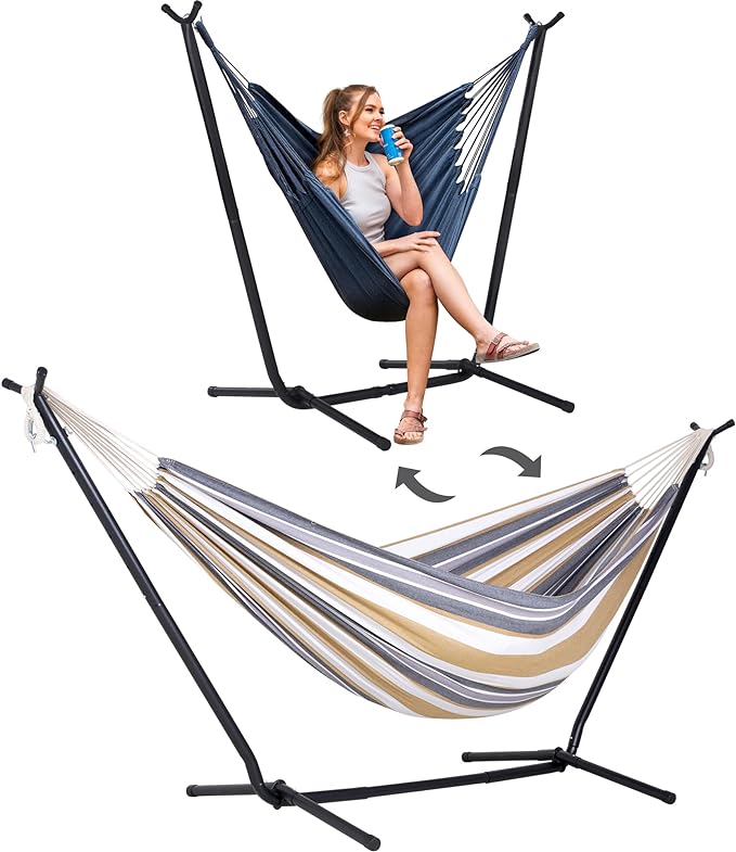 SUNCREAT 2-in-1 Convertible Double Hammocks 2 Person Heavy Duty, Large Patio by SUNCREAT