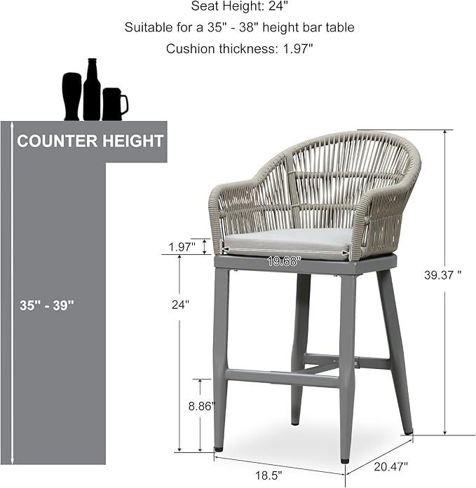 PURPLE LEAF Outdoor Counter Height Bar Stools Set of 2 Patio Metal Modern - Image 2