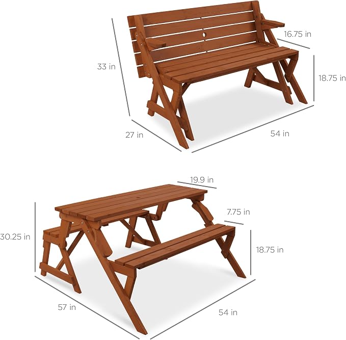 Best Choice Products 2-in-1 Transforming Interchangeable Outdoor Wooden Picnic - Image 2