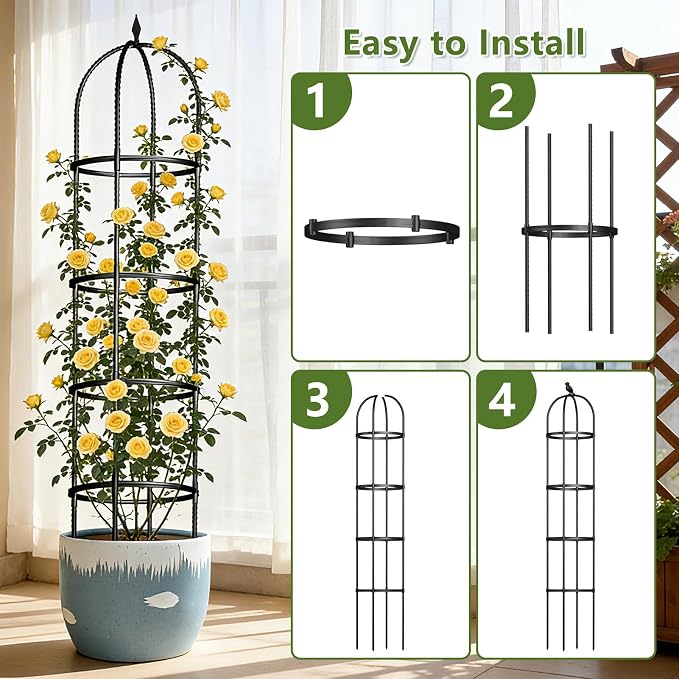 Obelisk Trellis for Garden Plants Climbing: 6ft Rustproof Metal Pipe - Image 7