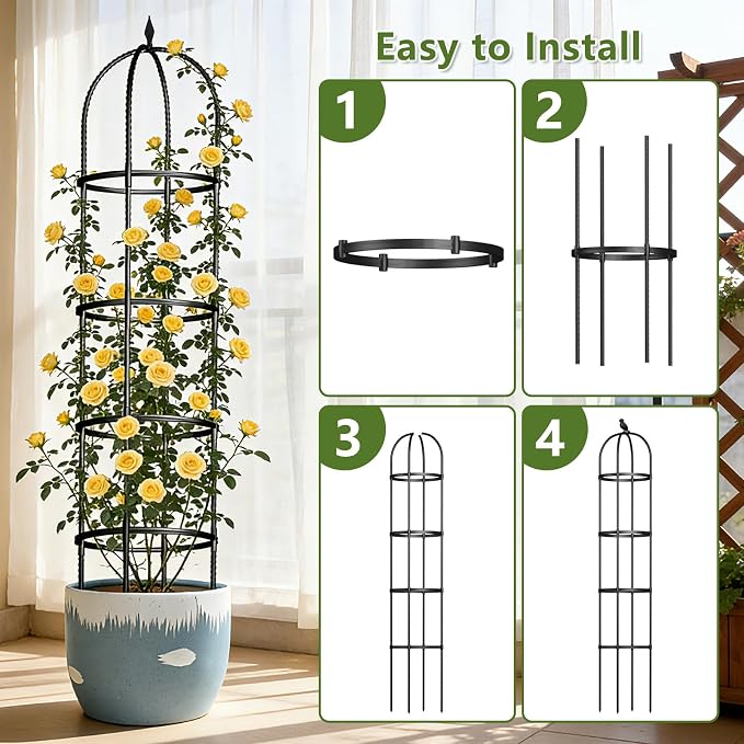 Obelisk Trellis for Garden Plants Climbing: 6ft Rustproof Metal Pipe - Image 7