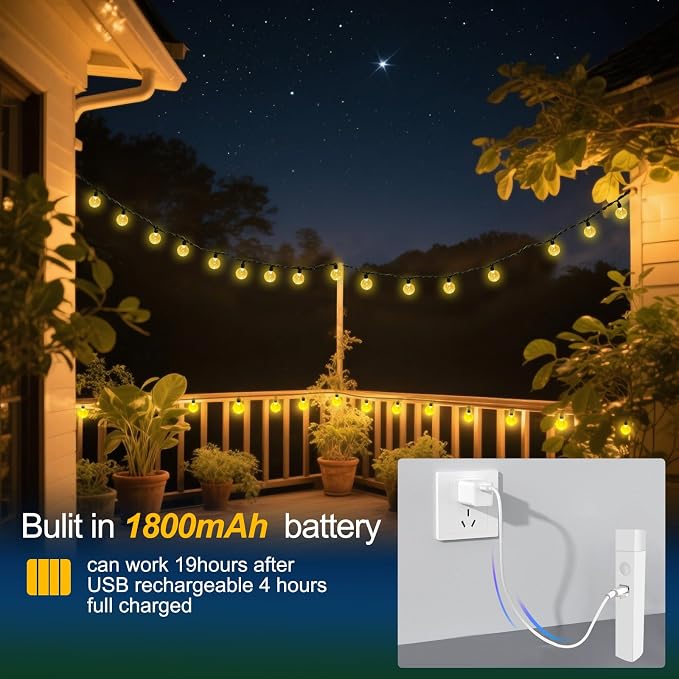 SMY Lighting 22FT Rechargeable Battery Operated 50 LED Crystal Globe String - Image 2