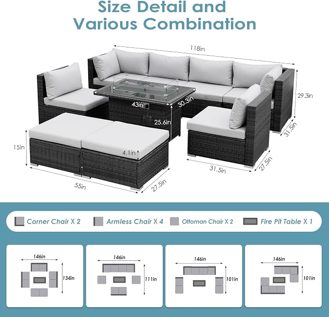 BULEXYARD 9 Pcs Highback Patio Furniture Set - Image 6