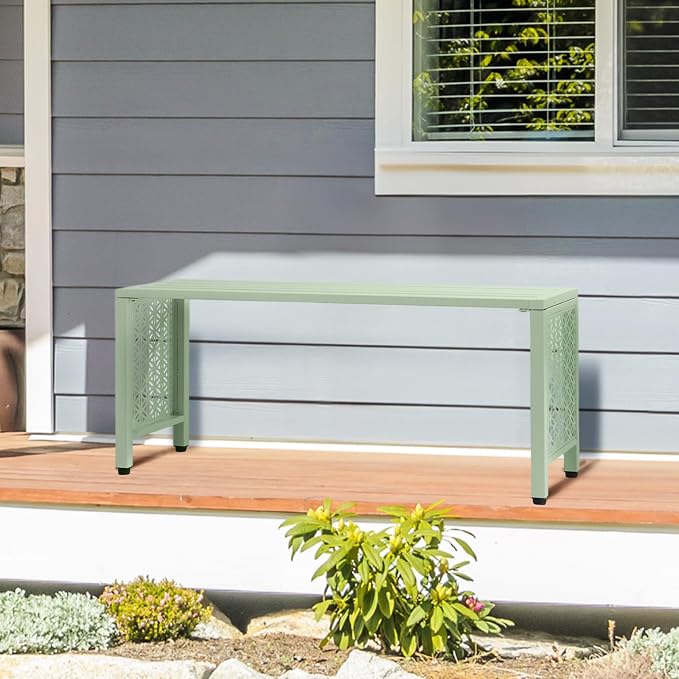VINGLI 40in Outdoor Metal Bench, All-Weathe Backless Patio Bench - Image 8
