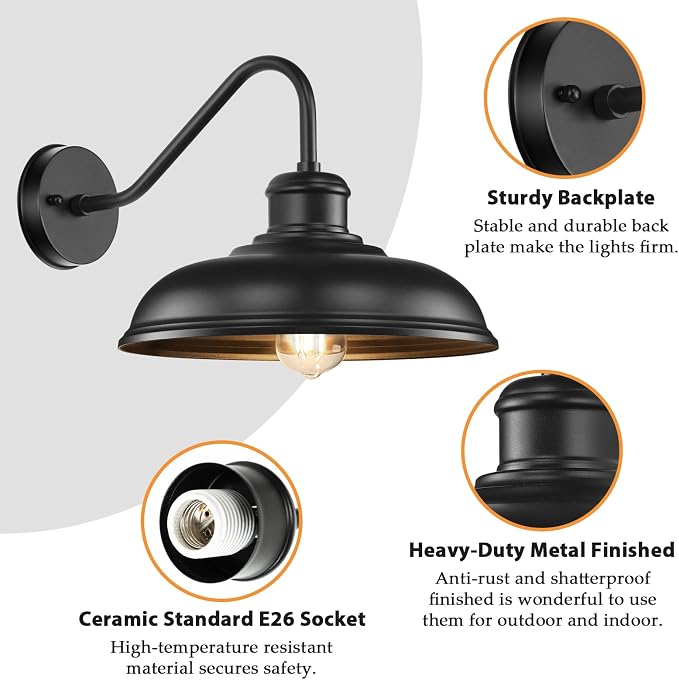 17.25” Outdoor Wall Light Fixtures 2-Pack, Farmhouse Black Barn Lights - Image 5
