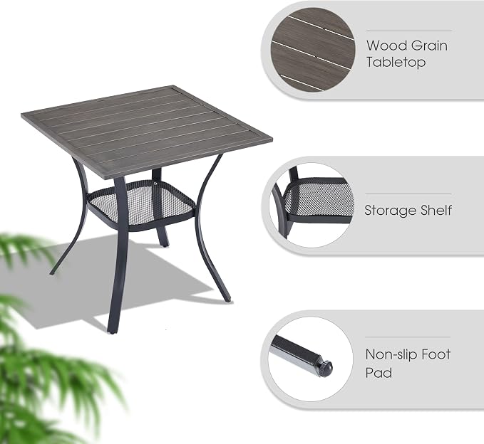 VICLLAX Small Patio Dining Table, No Umbrella Hole, Antique Grey Tabletop - Image 5