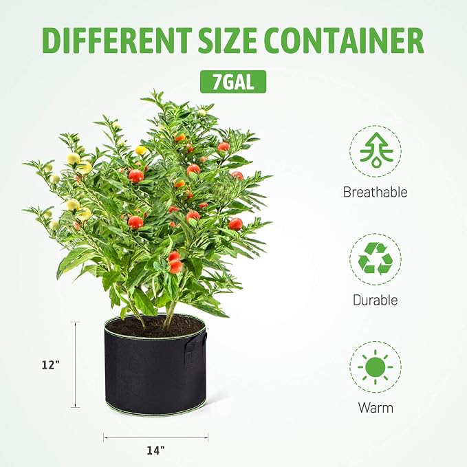 Delxo 10-Pack 7 Gallon Grow Bags Heavy Duty Aeration Fabric Pots Thickened - Image 2
