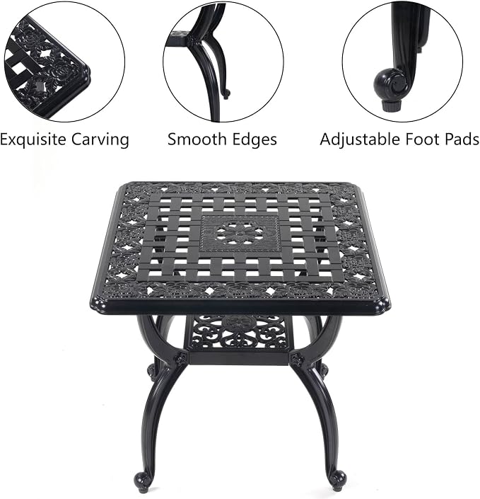 Mandolin Outdoor Patio, Rust -Resistant Cast Aluminum Side Table, Weather - Image 6