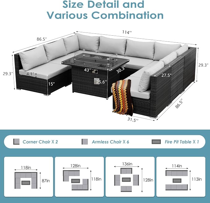 BULEXYARD 9 Pieces Highback Wicker Patio Furniture Set - Image 6