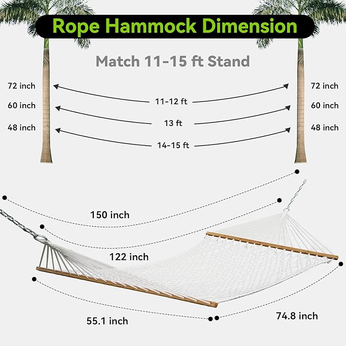 Double Hammock for 2 Person, Handwoven Rope Hammock - Image 6