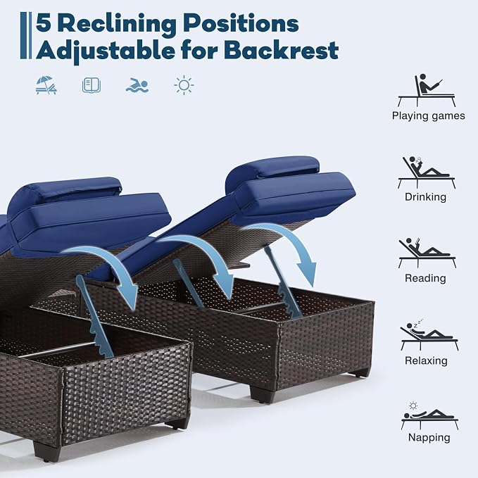 Outdoor Lounge Chairs, Pool Lounge Chairs Set of 2, Outdoor Chaise Lounge - Image 5