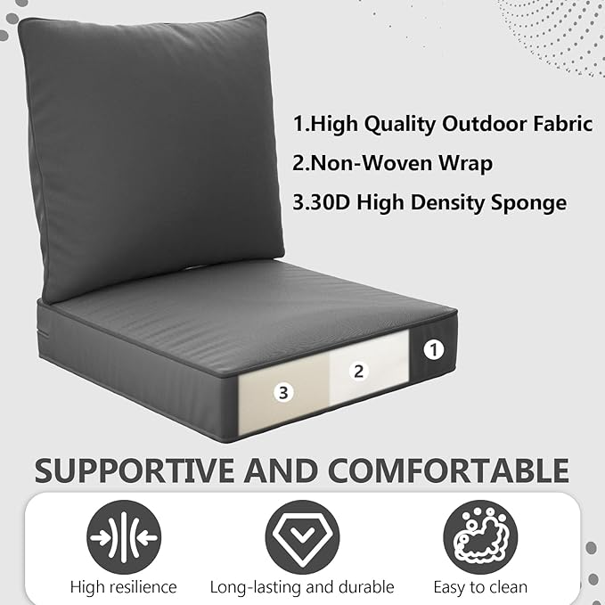 22" x 22" x 6" Outdoor Deep Seat Cushions Set - Image 3