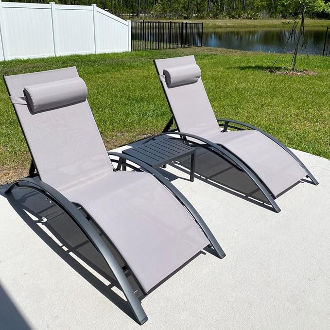 PURPLE LEAF Patio Chaise Lounge Set of 3 Outdoor Lounge Chair Beach Pool by PURPLELEAF