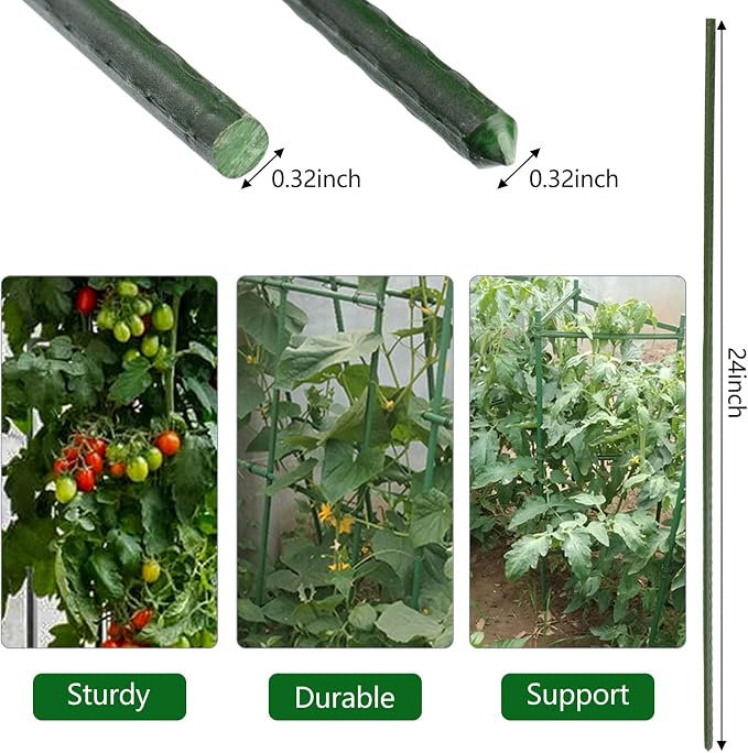 Garden Plant Stakes 24 Inch 2Ft Steel Plant Stick Support, 25 Pack Tomato Stakes - Image 3