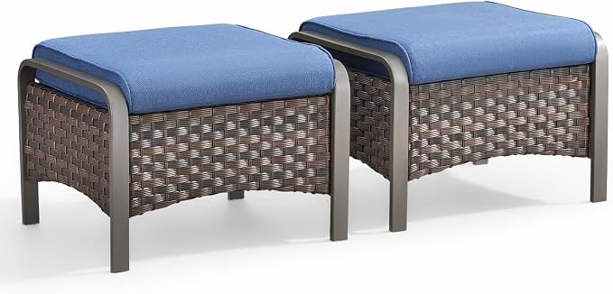 HUMMUH 2 Pieces Outdoor Wicker Ottomans-Outdoor Patio Ottoman by HUMMUH