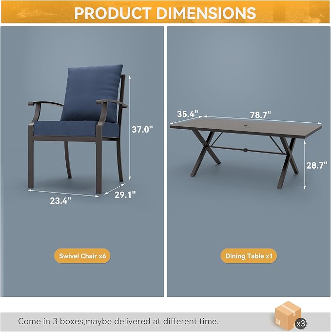 ALAULM 7-Piece Patio Dining Table and Chairs Outdoor Dining Set - Image 5