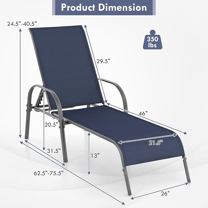 Giantex Patio Lounge Chair, Outdoor Chaise Lounge - Image 3