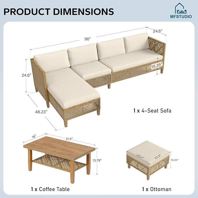 MFSTUDIO Wicker Patio Furniture Set, Rattan Outdoor Couch Sectional Sofa - Image 9