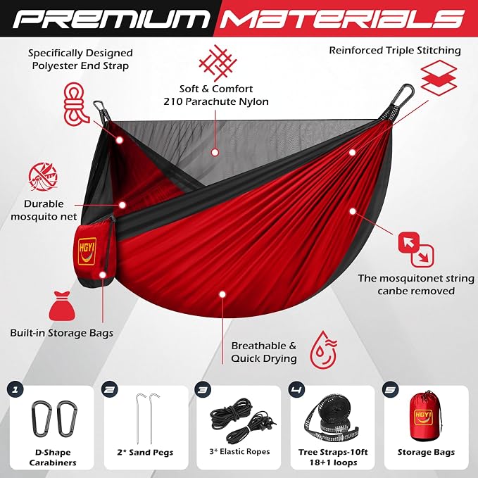 Camping Hammock Mosquito Net, Double & Single Portable Hammocks Hammocks - Image 2